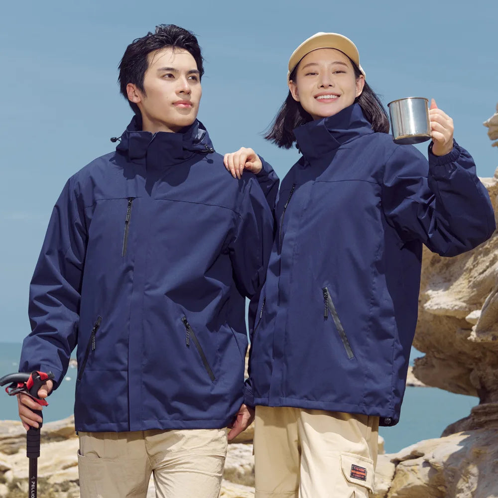 Autumn Winter Men's Women's Detachable Three-in-One Windproof Coat New Outdoor Clothing Stand for Mountaineering
