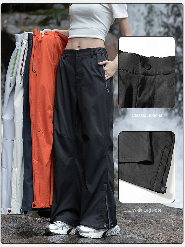 Women's Quick-Drying Climbing Pants High Waist Loose Fit Windproof Waterproof Sunscreen Casual Outdoor Sports Pants Fo Hiking