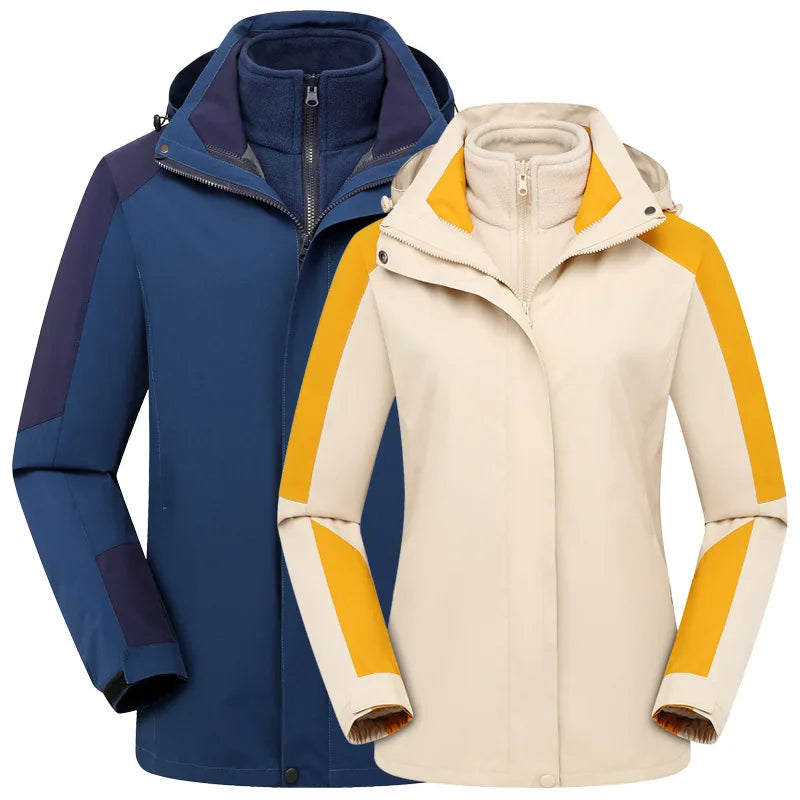Two-Piece Charge Coat for Men Women Three-In-One Detachable Fleece Liner Windproof Waterproof Winter Coat Long Zipper