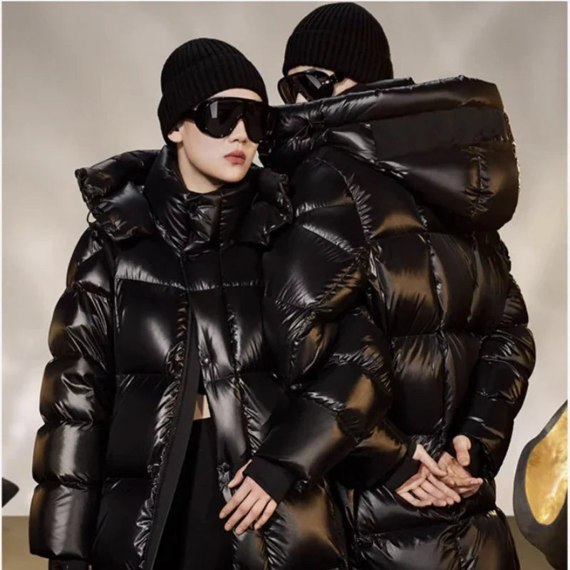 Men's Women's Couple Style High-Fan Black Gold Jacket New National Standard 90 White Duck Down Thickened Version for Adults