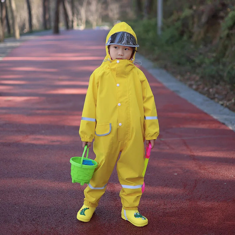 Kids Outdoor One-Piece Raincoat Breathable Polyester Clothing Waterproof Body Logo Decoration for Rain and Travel for Girls