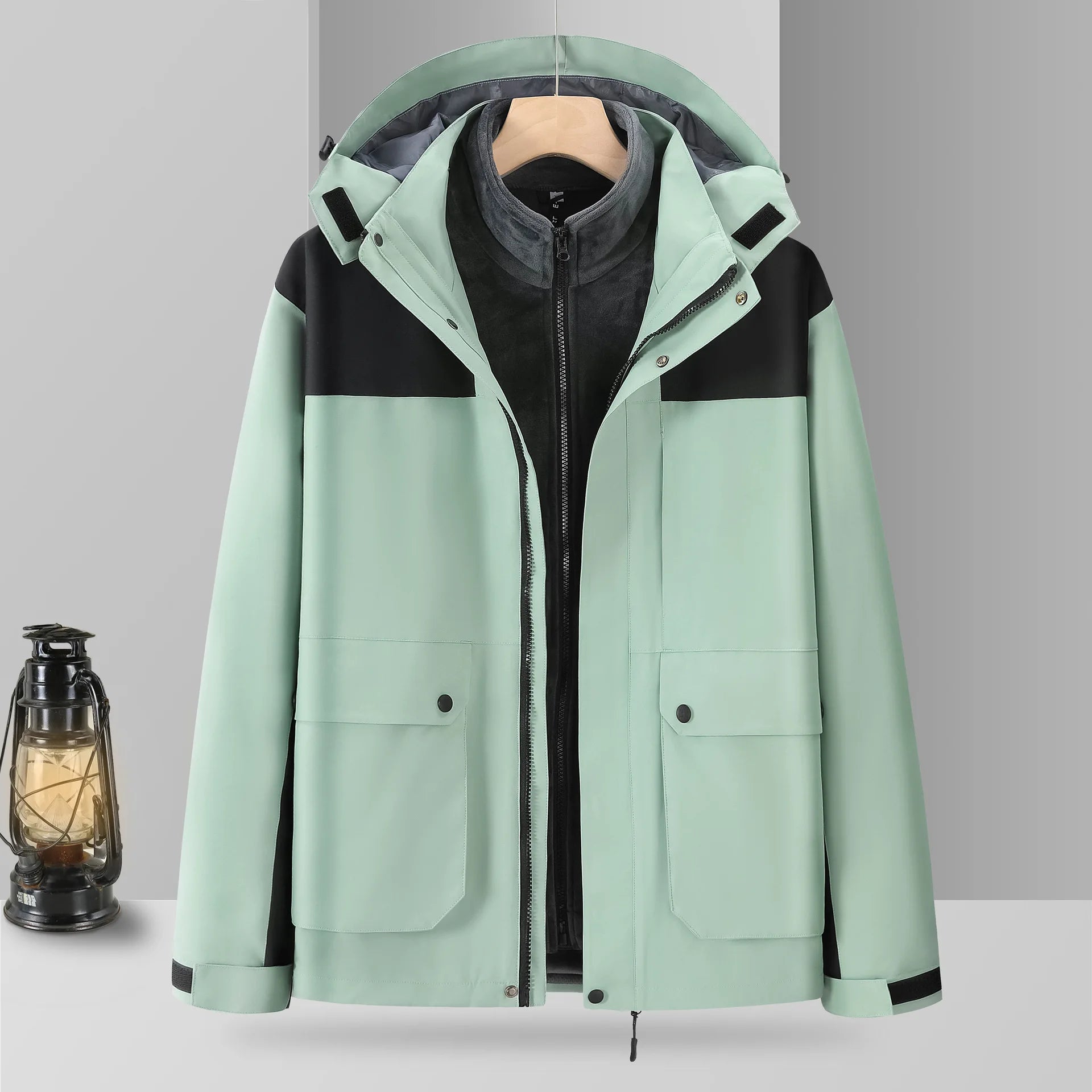 Detachable Zipper Winter Jacket for Men Women Outdoor Couples Solid Woven Soft Shell Coated Breathable Windproof Stand 3XL