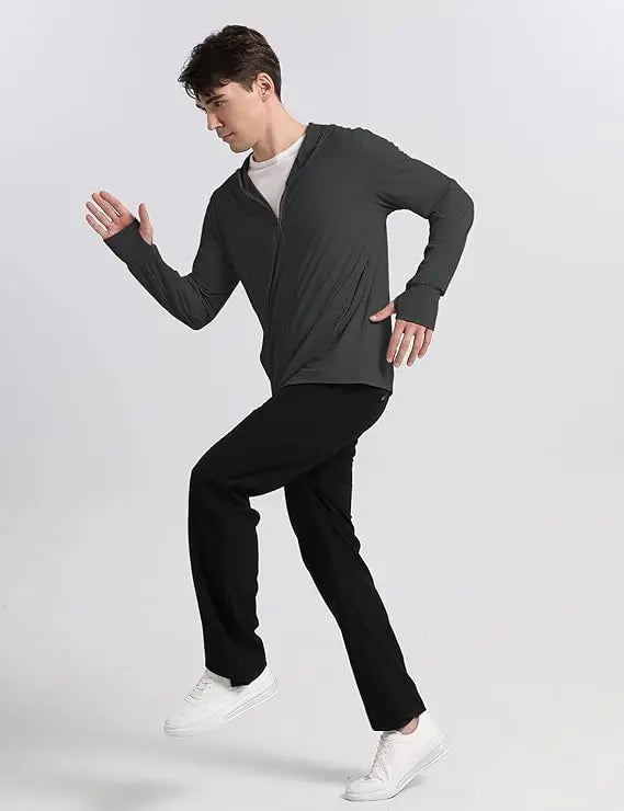 Men's UPF 50+ Sun Protection Outdoor Lightweight Full Zip Hoodie Rain Jacket Long Sleeve Fishing Hiking Performance Shirt