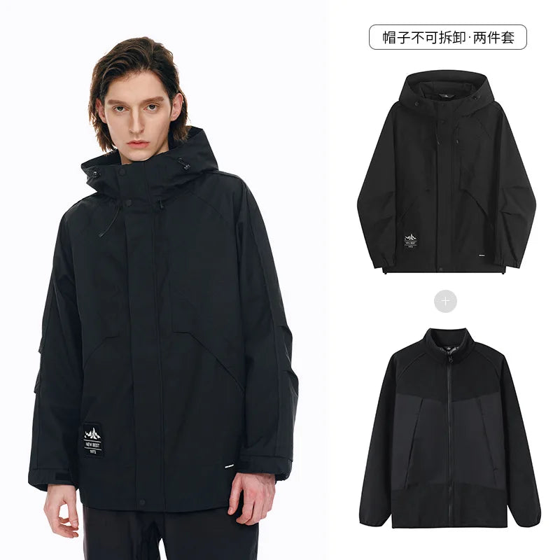 Men's and Women's Casual Autumn and Winter Hooded Two-Piece Windproof Waterproof Trench Coat for Hiking Camping Mountain Sports