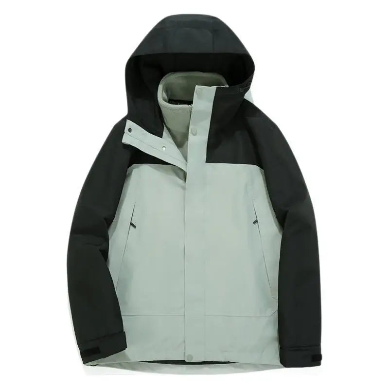 Autumn Winter Solid Stand Collar Unisex Three-in-One Two-Piece Detachable Windproof Waterproof Cold-Proof Ski Jacket