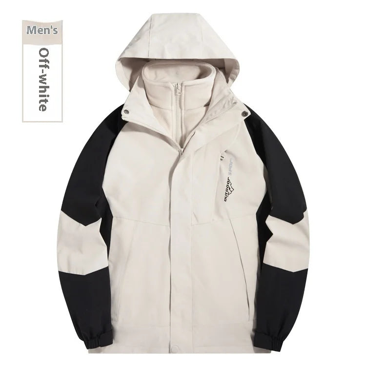 Autumn Winter Three-in-One Detachable Tibetan Mountaineering Jacket for Men Women Stand Windproof Waterproof Two-Piece Outdoor