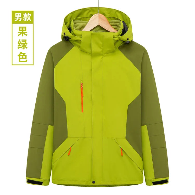 Men's and Women's Outdoor Polar Fleece Liner Waterproof Winter Warm Overalls Two-Piece Three-In-One Zipper with Printed Design