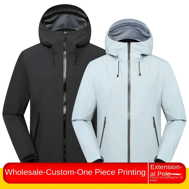 LT Single-Layer Waterproof Jacket for Men Women Long Sleeve Stand Collar Coat Zipper Warm Ski Mountaineering Suit for Spring