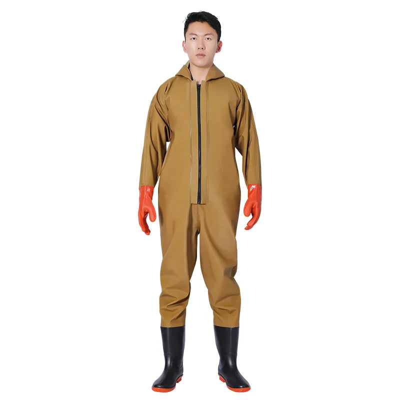 Wholesale Thickened PVC Full-Body Waterproof Chest Wader Fishing Rain Water Pants with Zipper Closure Unisex