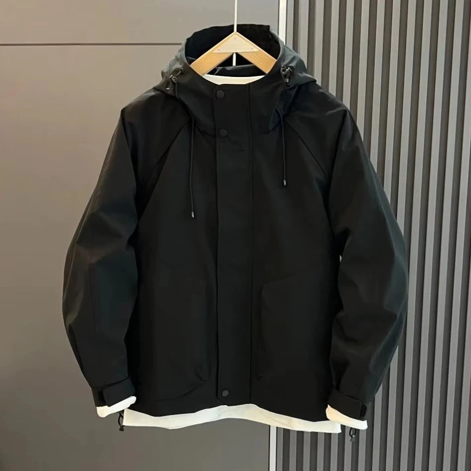 Men's Hip Hop Bomber Jacket Spring Autumn Front Logo Planky Handsome Windproof Hooded Coated Finished Outdoor