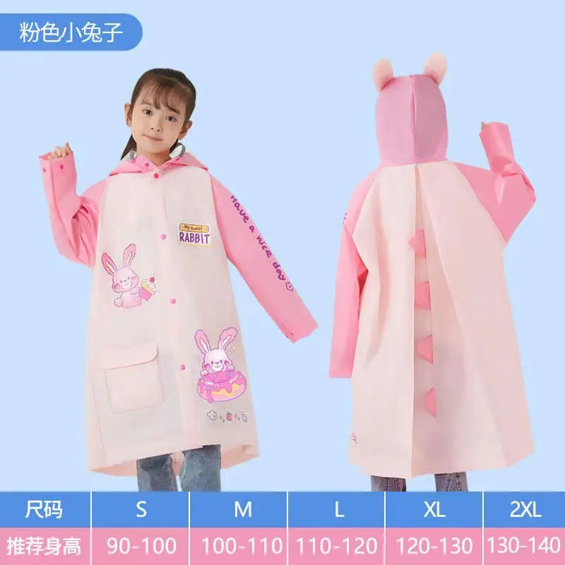 Cartoon Style EVA Children's Waterproof Raincoat and Invisible Backpack, Suitable for Boys and Girls to Use on Rainy Days