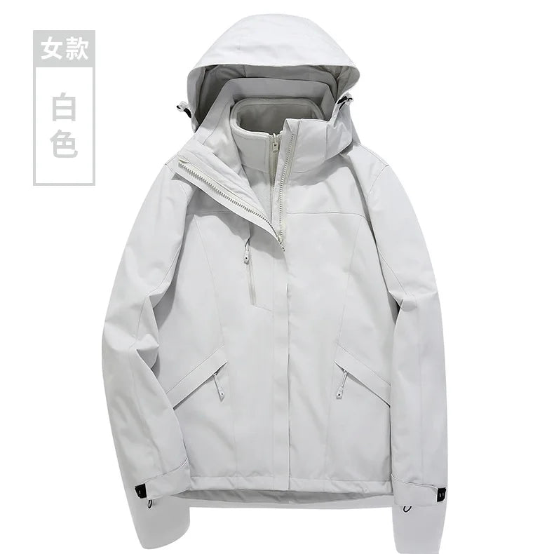 Explosions Hooded Color Matching Unisex Winter Long Sleeve Waterproof Windproof Woven Zipper Soft Shell Bomber Jacket