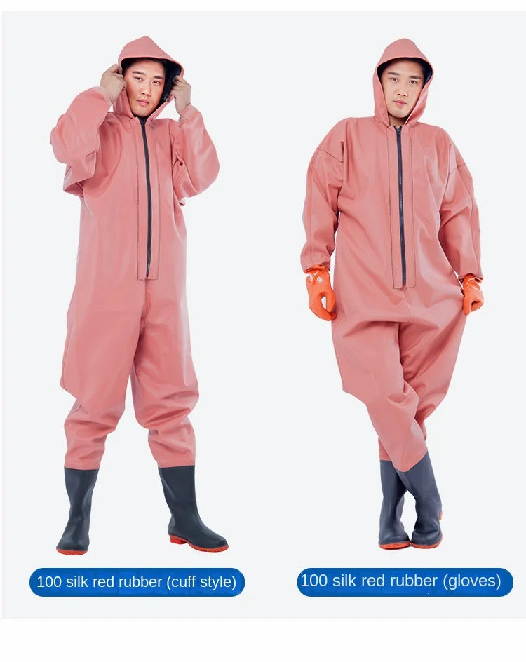 Wholesale Thickened PVC Full-Body Waterproof Chest Wader Fishing Rain Water Pants with Zipper Closure Unisex