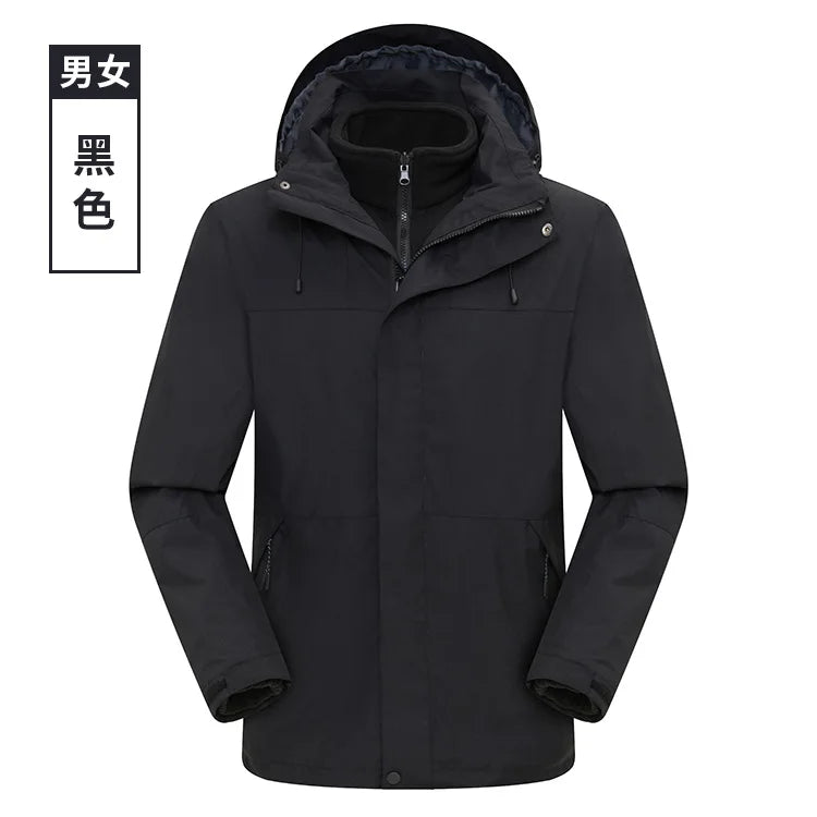 Three-in-One Charging Clothing for Men Women Autumn Winter Windproof Jacket Detachable Liner Two-Piece Tooling Logo Plain Dyed