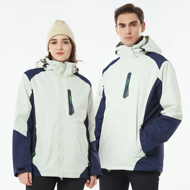 Outdoor Winter Jacket Men Women Three-In-One Detachable Two-Piece Set Windproof Waterproof Stand Collar Zipper Closure Couple's
