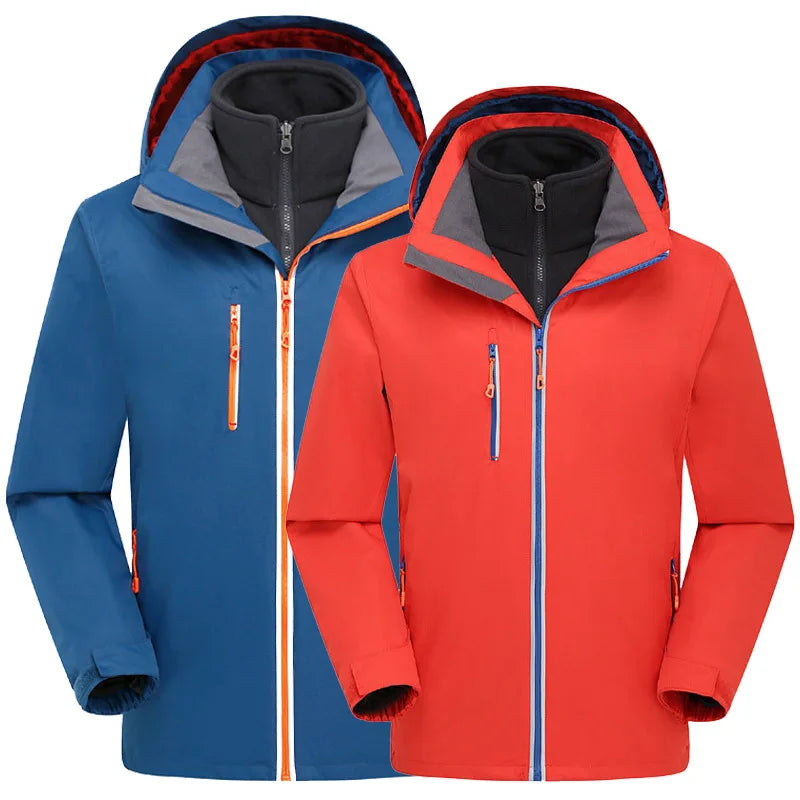 Men's Women's Outdoor Assault Two-Piece Three-In-One Winter Clothing Detachable Windproof Waterproof Fleece-Lined Zipper Printed