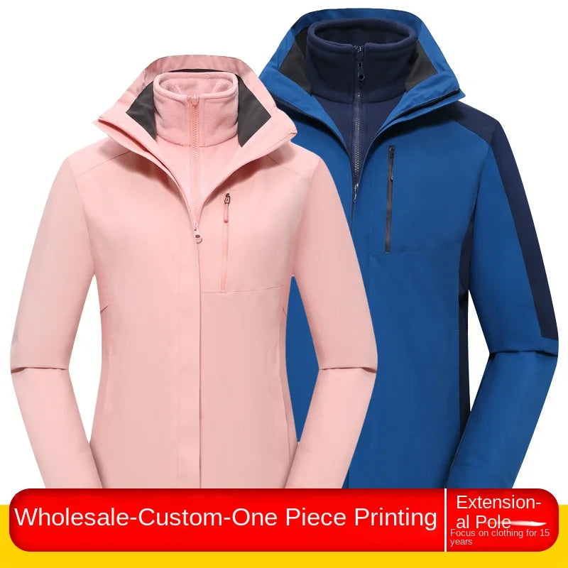 Men's Women's Outdoor Assault Three-in-One Detachable Warm Waterproof Breathable Work Clothes Zipper Customizable Printed Winter