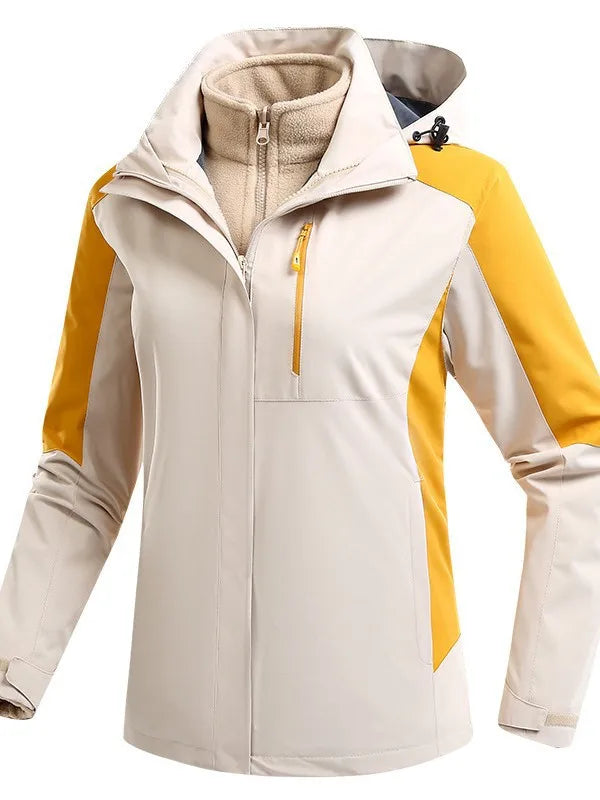 Color Blocking Outdoor Jacket Waterproof Windproof Hard Shell Breathable Features Reflective Contrasting Colors for Safety for