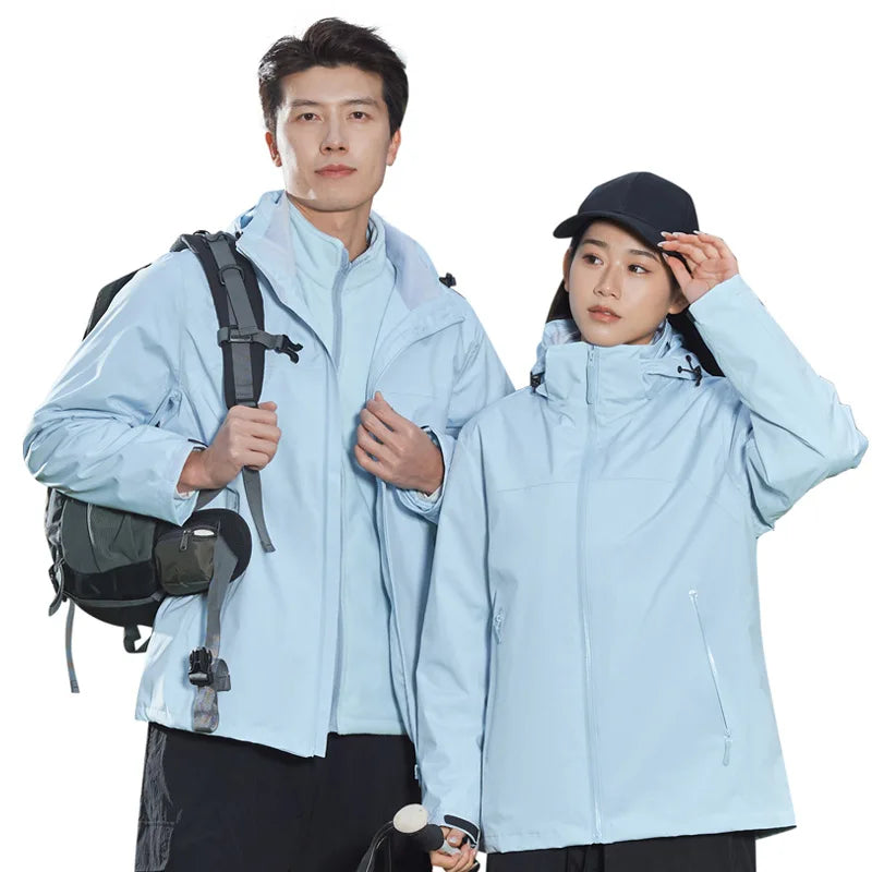 Charge Clothes Winter Solid Two-piece Set Three-in-one Detachable Unisex Waterproof Motorcycle Jacket 3D Embroidery for