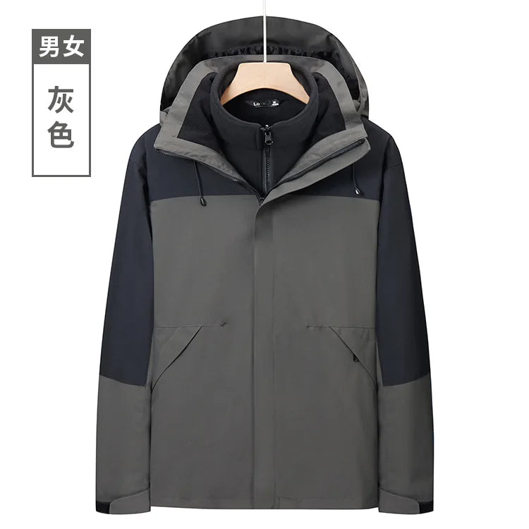 Men's Women's Winter Jacket Detachable Three-in-One Fleece Liner Rabbit Windproof Waterproof Zipper Knitted Customizable Logo