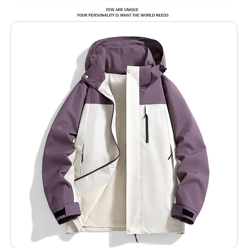 Unisex Women's 3XL Eco-Friendly Thick Windproof Waterproof Breathable Hiking Jacket Stand Collar Zipper Button Solid Outdoor