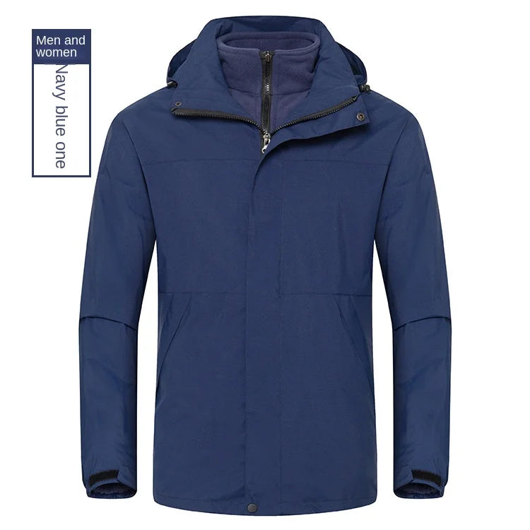 Winter Outdoor Waterproof Detachable Two-Piece Jacket for Men Women Stand Zipper Solid Three-in-One Windproof Cold-Proof