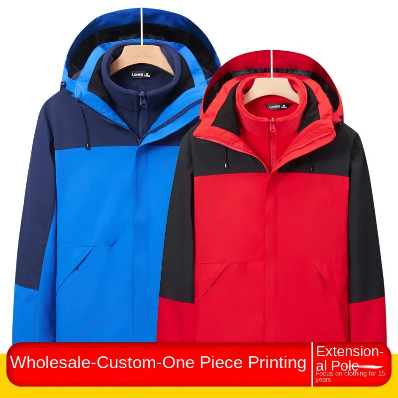Men's Women's Winter Jacket Detachable Three-in-One Fleece Liner Rabbit Windproof Waterproof Zipper Knitted Customizable Logo