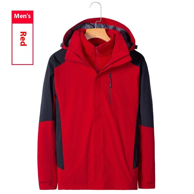 Men's Women's Outdoor Two-Piece Sports Jacket Set Three-In-One Fleece-Lined Thickened Winter Warm Jacket for Mountaineering