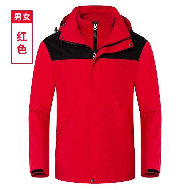 Winter Outdoor Waterproof Detachable Two-Piece Jacket for Men Women Stand Zipper Solid Three-in-One Windproof Cold-Proof