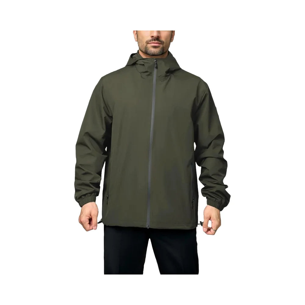 Men's Winter Waterproof Windbreaker Plain Dyed Lightweight Hooded Casual Bomber Jacket for Daily Hiking & Cycling