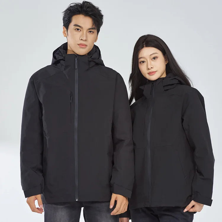 Three-in-One Unisex Winter Soft Shell Woven Zipper Waterproof Windproof Outdoor Warm Jacket