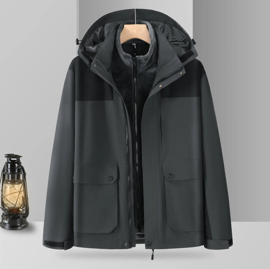 Detachable Zipper Winter Jacket for Men Women Outdoor Couples Solid Woven Soft Shell Coated Breathable Windproof Stand 3XL