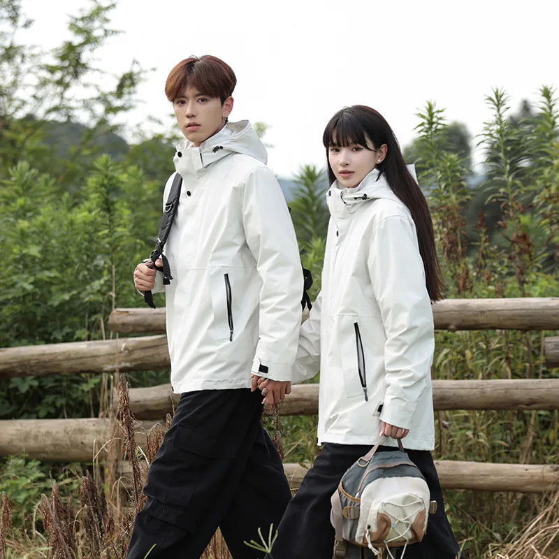 2025 New Outdoor  Two-Piece Three-in-One Mountaineering Suit Stand Windproof Waterproof Breathable Winter Zipper for Men