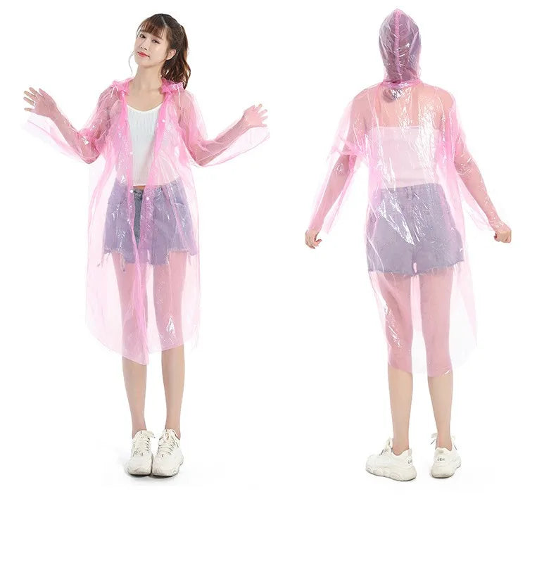 Hot Sale Disposable PE Rain Poncho Emergency Waterproof Raincoat With Drawing String and Snap Button Design for Hiking