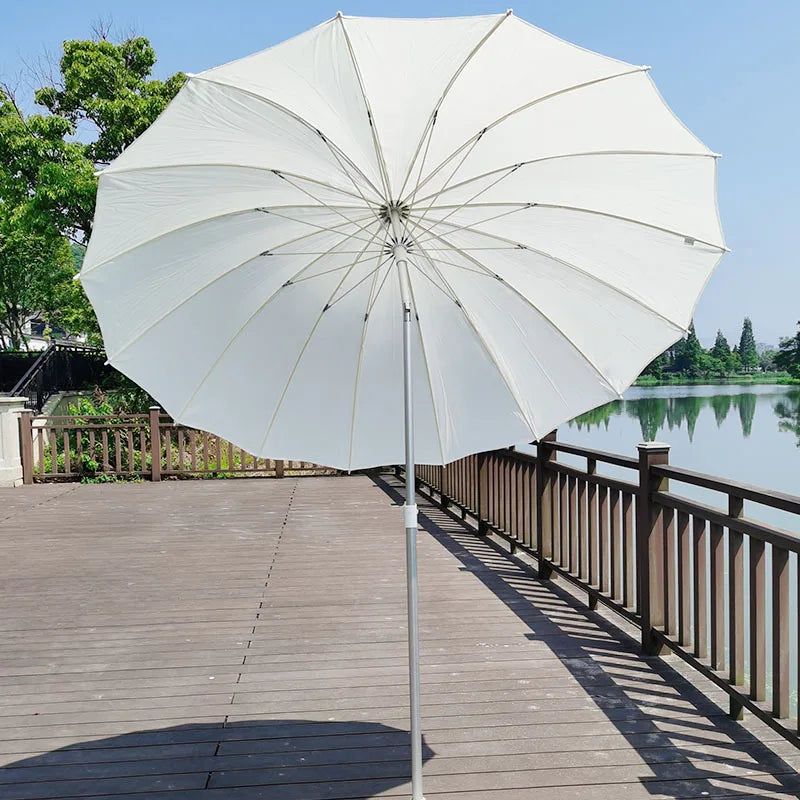 Portable 16-Bone Fiber Large Garden Umbrella Outdoor Beach Sunshade With Windproof & Waterproof Function Fabric Material