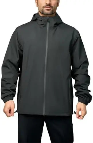 Men's Winter Waterproof Windbreaker Plain Dyed Lightweight Hooded Casual Bomber Jacket for Daily Hiking & Cycling