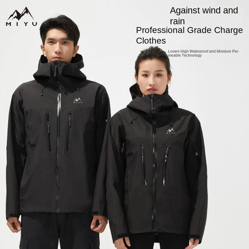 2025 New Men's Women's Couple's Three-in-One Hard Shell Jacket for Spring Autumn Outdoor Hiking Stand Collar with Zipper Closure