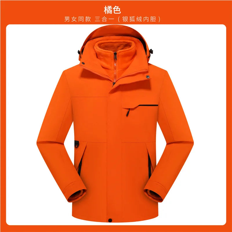 Outdoor  Unisex Three-in-One Two-Piece Couple's Mountaineering Suit Removable Waterproof Windproof Soft Shell Stand