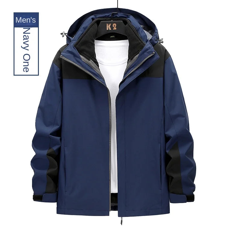 Outdoor Charge Clothes Unisex Trendy Brand Three-in-One Detachable Two-Piece Set Fleece-Lined Thick Winter Soft Zipper Solid