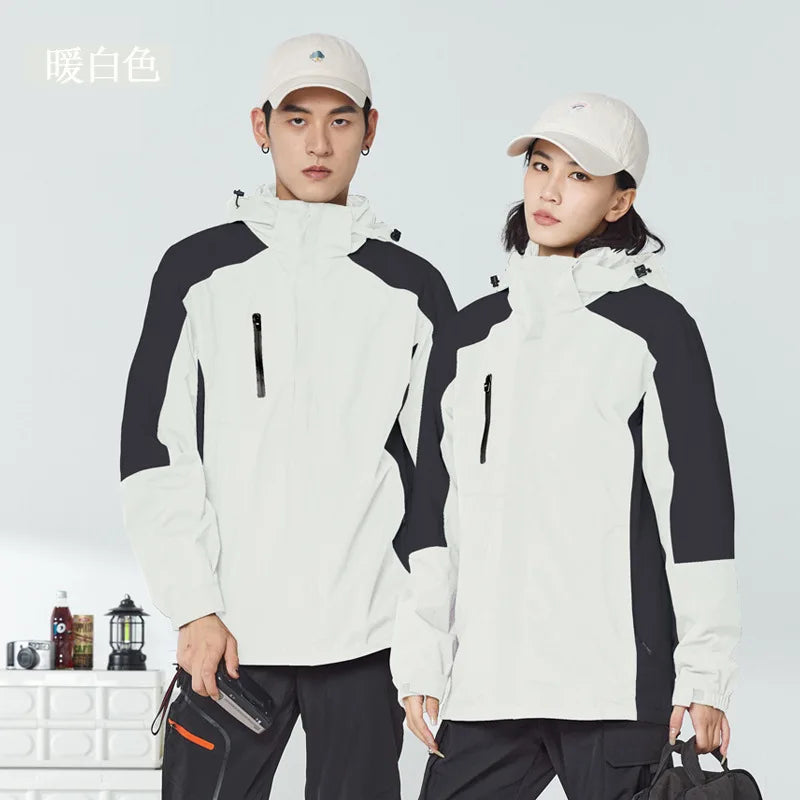 Three-in-One Winter Fleece Jacket for Men and Women Two-piece Detachable Windproof Waterproof Warm Thickened Stand Collar Zipper
