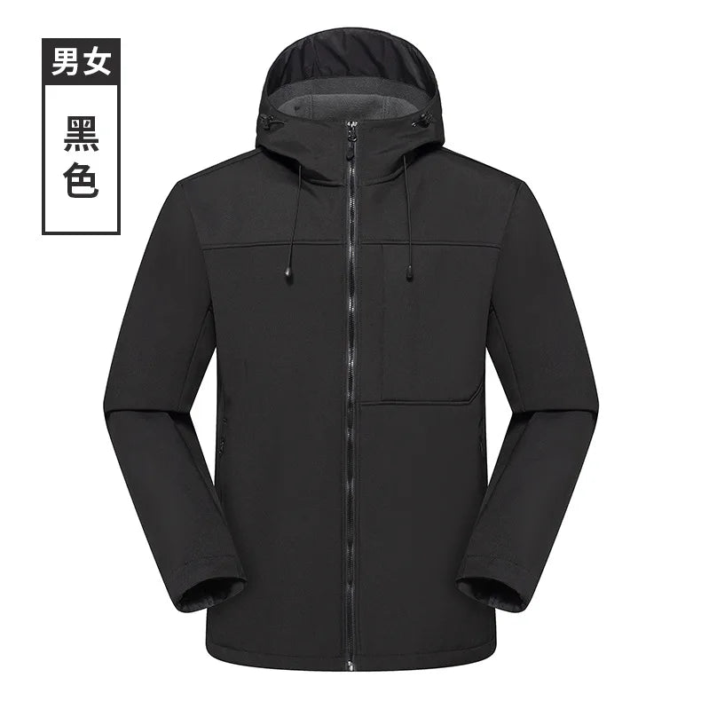 Outdoor Waterproof Windproof Warm Coat Hood Solid Color Cardigan for Mountaineering Fishing Customizable Logo Print Zipper