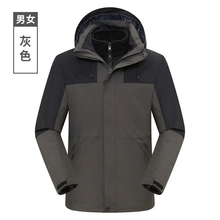 Three-in-One Charging Clothing for Men Women Autumn Winter Windproof Jacket Detachable Liner Two-Piece Tooling Logo Plain Dyed