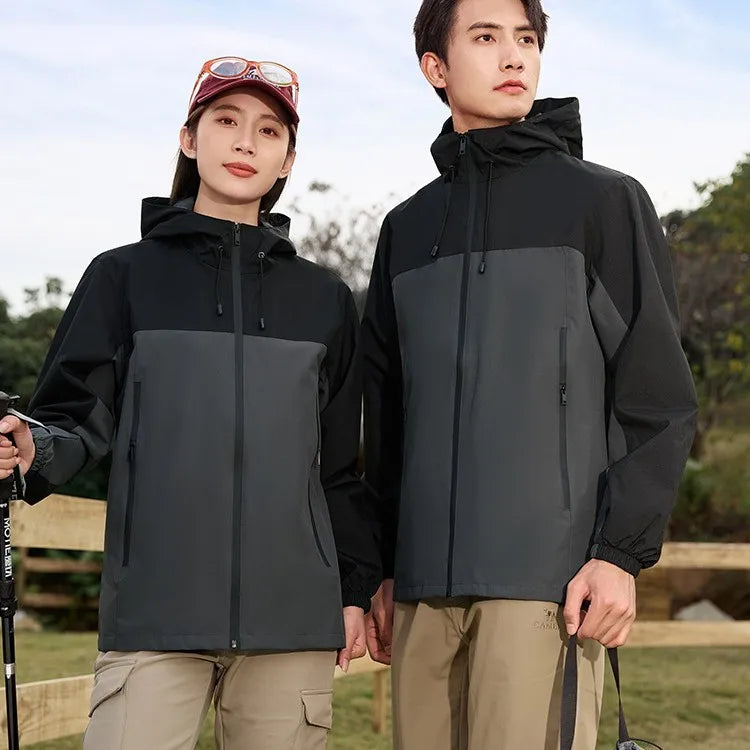 Outdoor Hiking Jackets Men Women 3D Embroidered Silk Screen Printed Custom Logo Thin Waterproof Windproof Hooded Zipper Closure