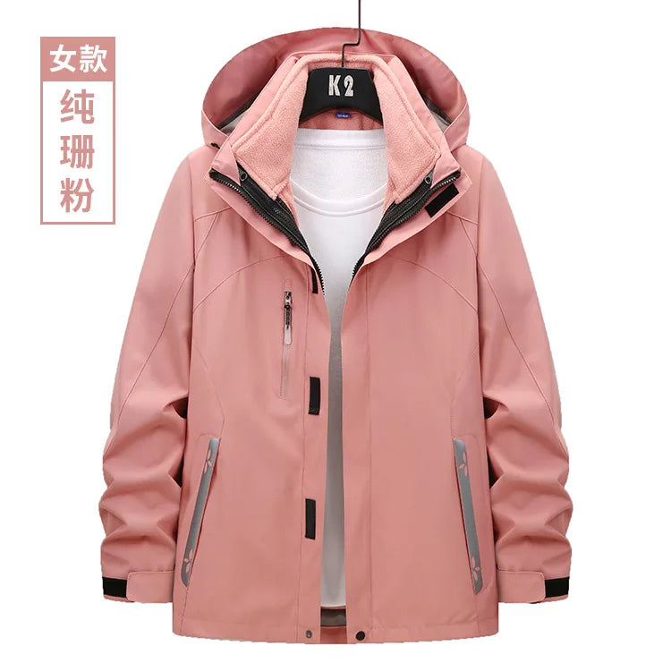 Unisex Three-in-One Ski Suit Two-Piece Set Winter Solid Zipper Warm Waterproof for Breathable Outdoor Work Clothes Stand