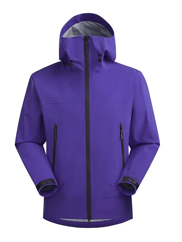 Unisex Three-Layer Waterproof Rainproof Windproof Eco-Friendly Breathable Outdoor Hardshell Jacket with Zipper Closure 3XL Size
