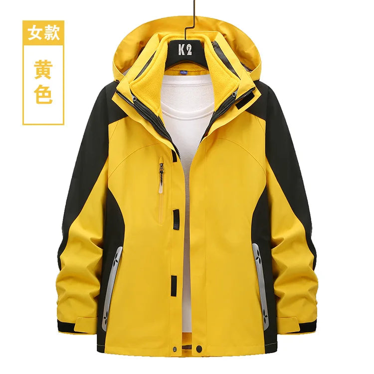Unisex Three-in-One Ski Suit Two-Piece Set Winter Solid Zipper Warm Waterproof for Breathable Outdoor Work Clothes Stand