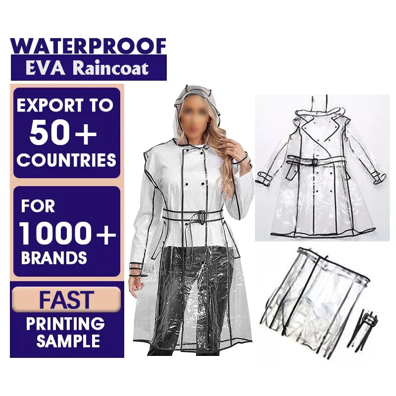 EVA Waterproof Raincoat for Adults Reusable Raincoat Emergency Rain Gear Jacket with Hoods and Eva Plastic Raincoat Breathable