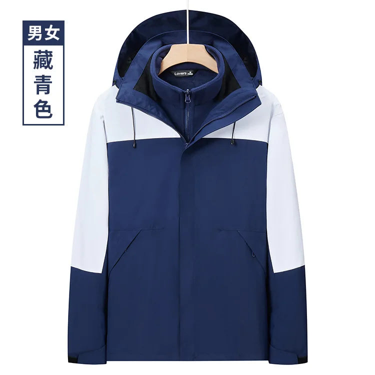 Men's Women's Winter Jacket Detachable Three-in-One Fleece Liner Rabbit Windproof Waterproof Zipper Knitted Customizable Logo