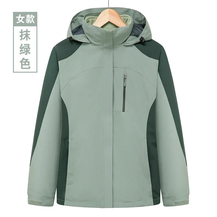 Men's and Women's Outdoor Polar Fleece Liner Waterproof Winter Warm Overalls Two-Piece Three-In-One Zipper with Printed Design