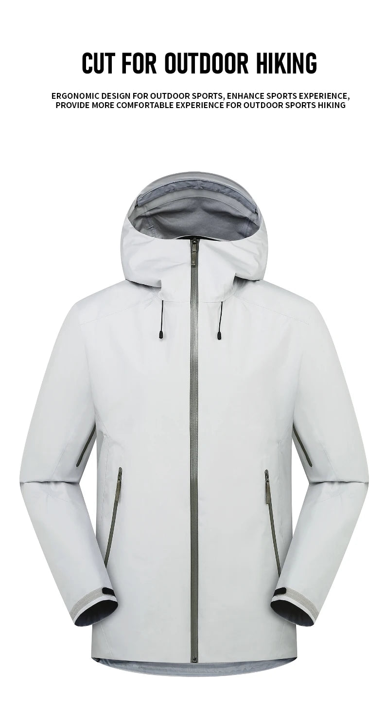 Men's Lightweight Stand Rain Jacket for Autumn Spring Breathable Hard Shell Coat Windproof 3D Embroidery Logo Zipper Prints for